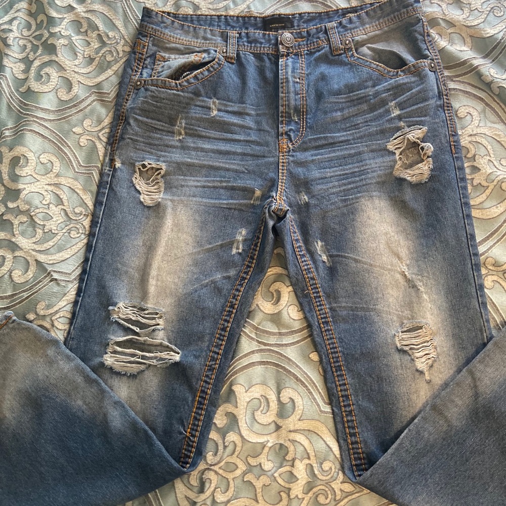 Mens distressed denim jeans